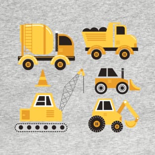 Construction Trucks on Gray T-Shirt